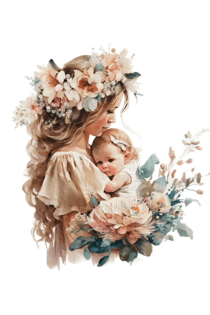 Mother and child watercolor illustration